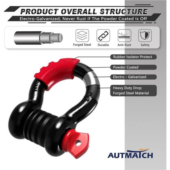 D Ring Shackle 3/4"Shackles (2 Pack) 41,887Ibs Break Strength with 7/8"Screw Pin - Picture 5 of 6